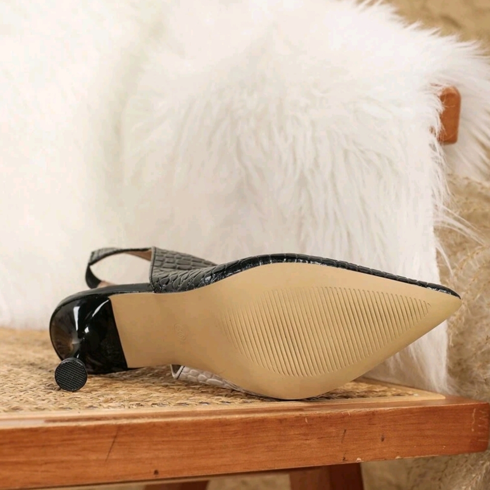 Black & White Color Splicing Hollow Out Thin Heel Sandals, Elegant Summer Shoes, - Picture 6 of 7